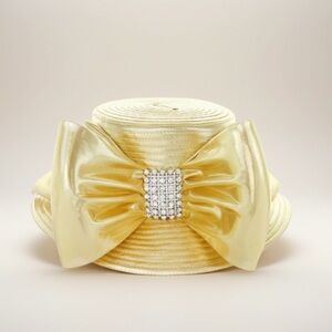 Gold Rhinestone Bow Church Hat Kentucky Derby Wedding Tea Party NWOT